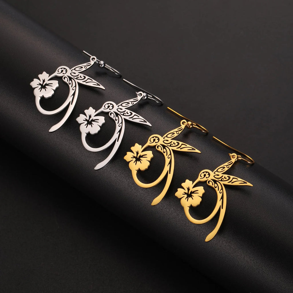 Hollow hummingbird stainless steel earrings for women in gold colour option