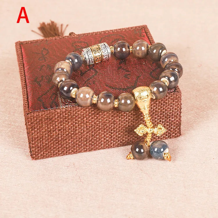 Men's gradient ceramic bracelet with Yonghe Blessing beads in natural colours