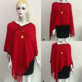 Women's loose fit fringed dotted pullover sweater in acrylic knit, shown in gray colour option