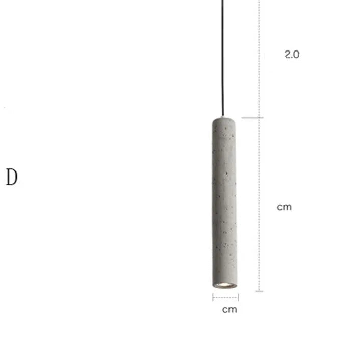 Industrial concrete rod chandelier with marble light body and adjustable 2-metre drop.