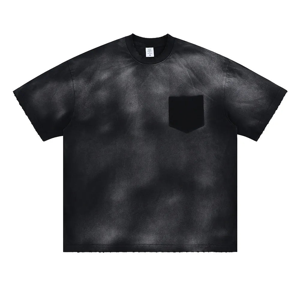 Men's black oversized cotton t-shirt with printed white letter design and drop-shoulder short sleeves