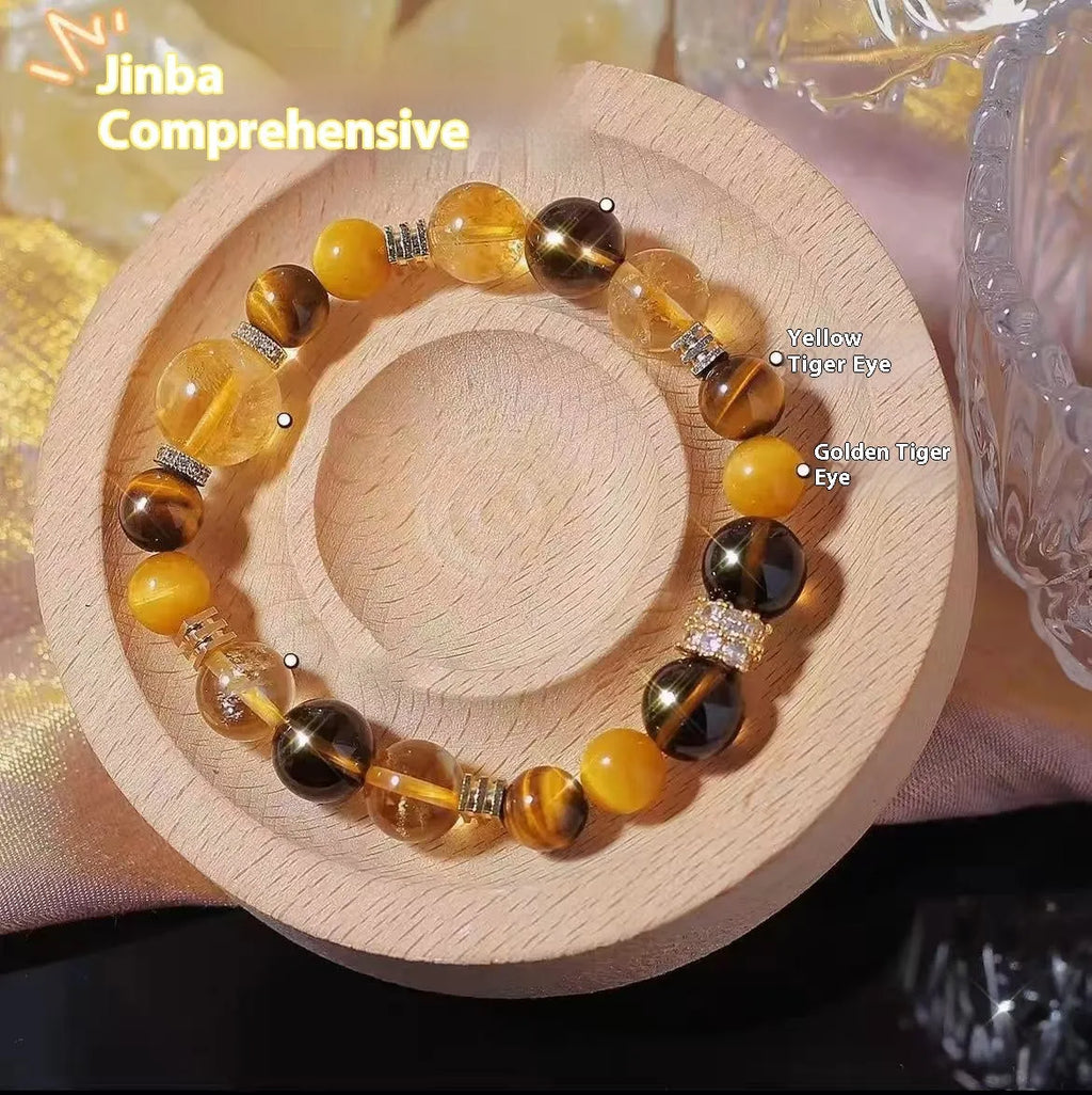 Close-up of a natural yellow artificial crystal bead bracelet with 10mm tower-shaped beads on a string.