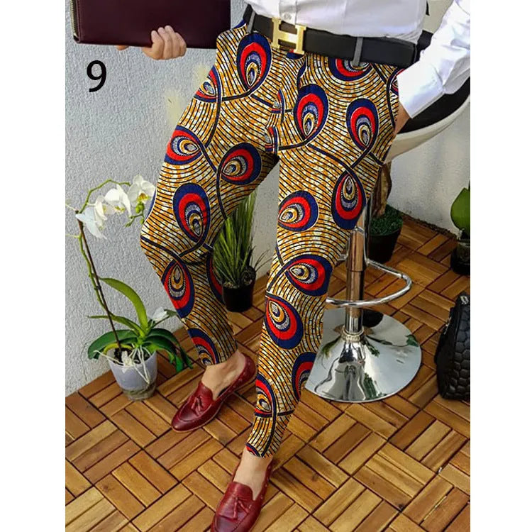 Men's slim-fit plaid casual trousers in colour RKKZ49, showing straight leg and mid waist design.