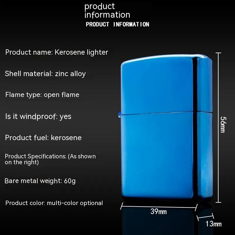 Bright chrome plate windproof metal kerosene lighter with modern simple design