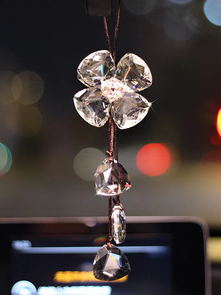 Crystal four leaf grass car pendant hanging ornament approximately 20cm long