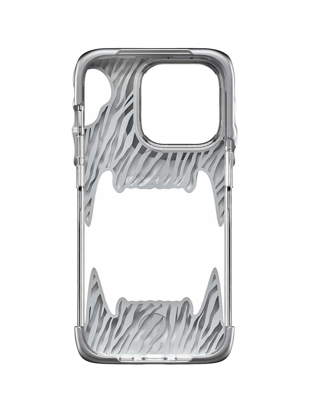 Metallic silver silicone phone case with transparent inner shell for iPhone 15 series