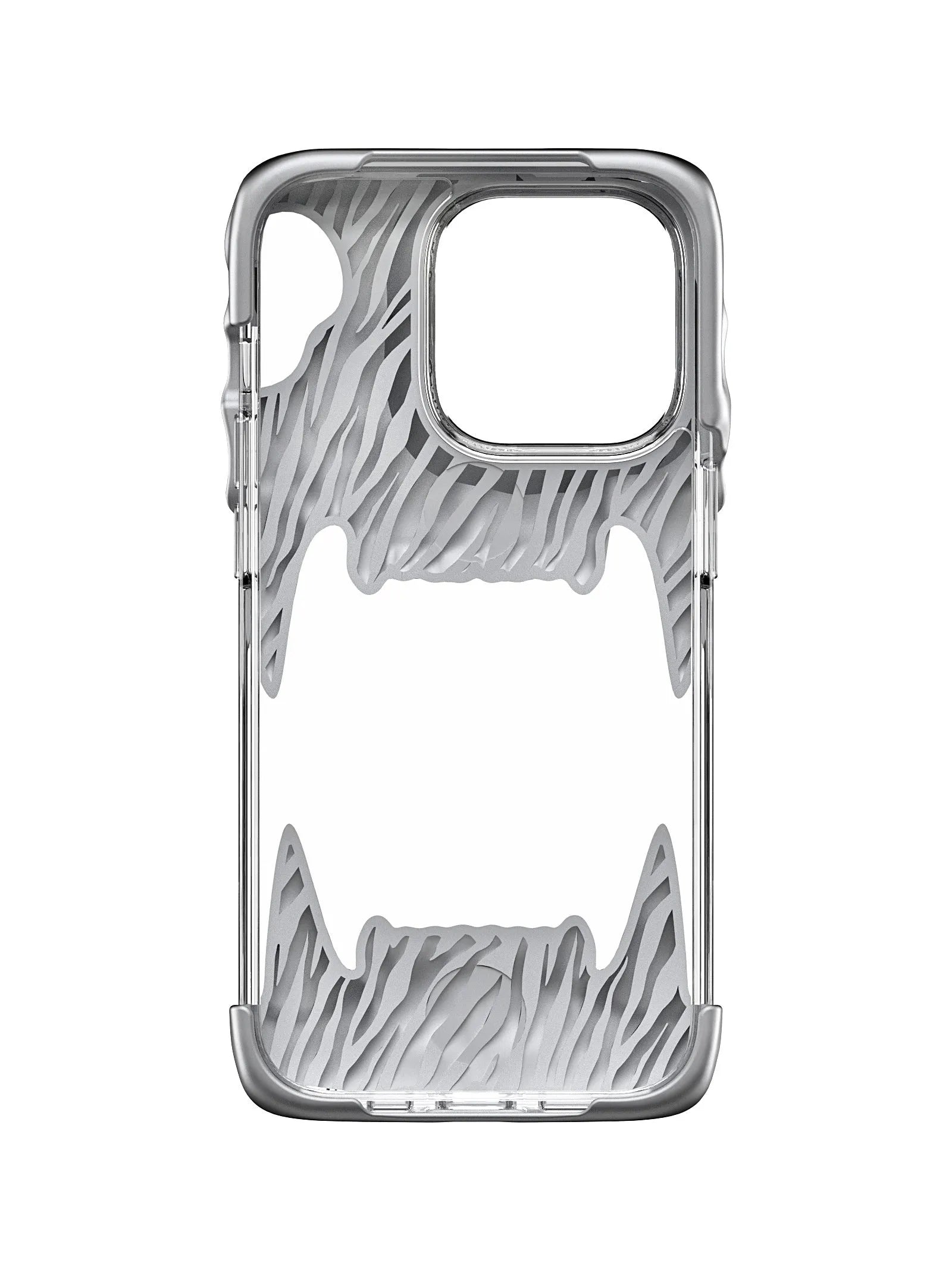 Metallic silver silicone phone case with transparent inner shell for iPhone 15 series