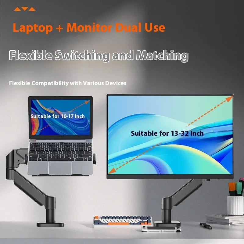 Aluminium alloy laptop support bracket with suspended cooling design and height adjustment 440x330mm on a desktop