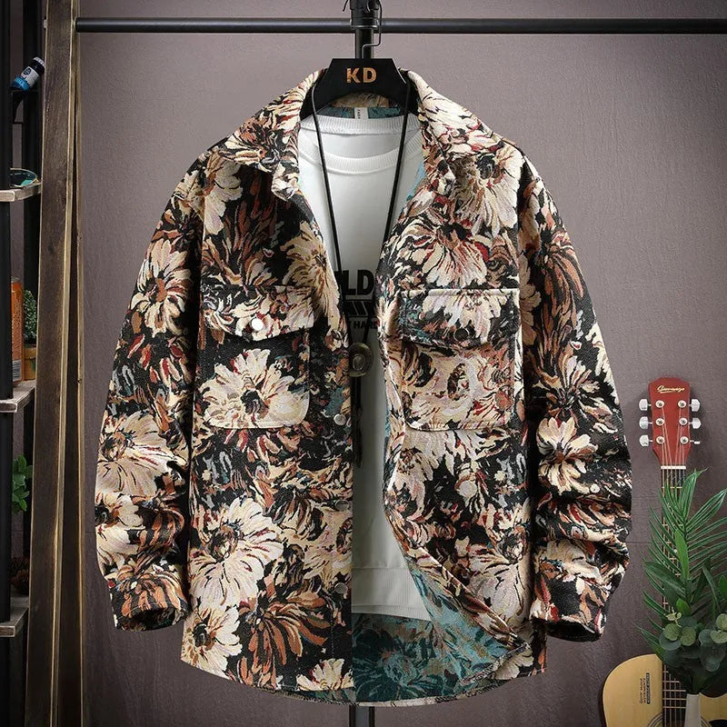 Casual lapel shirt coat in polyester fibre, shown in a colour option like blue or black, with long sleeves and a straight hem.