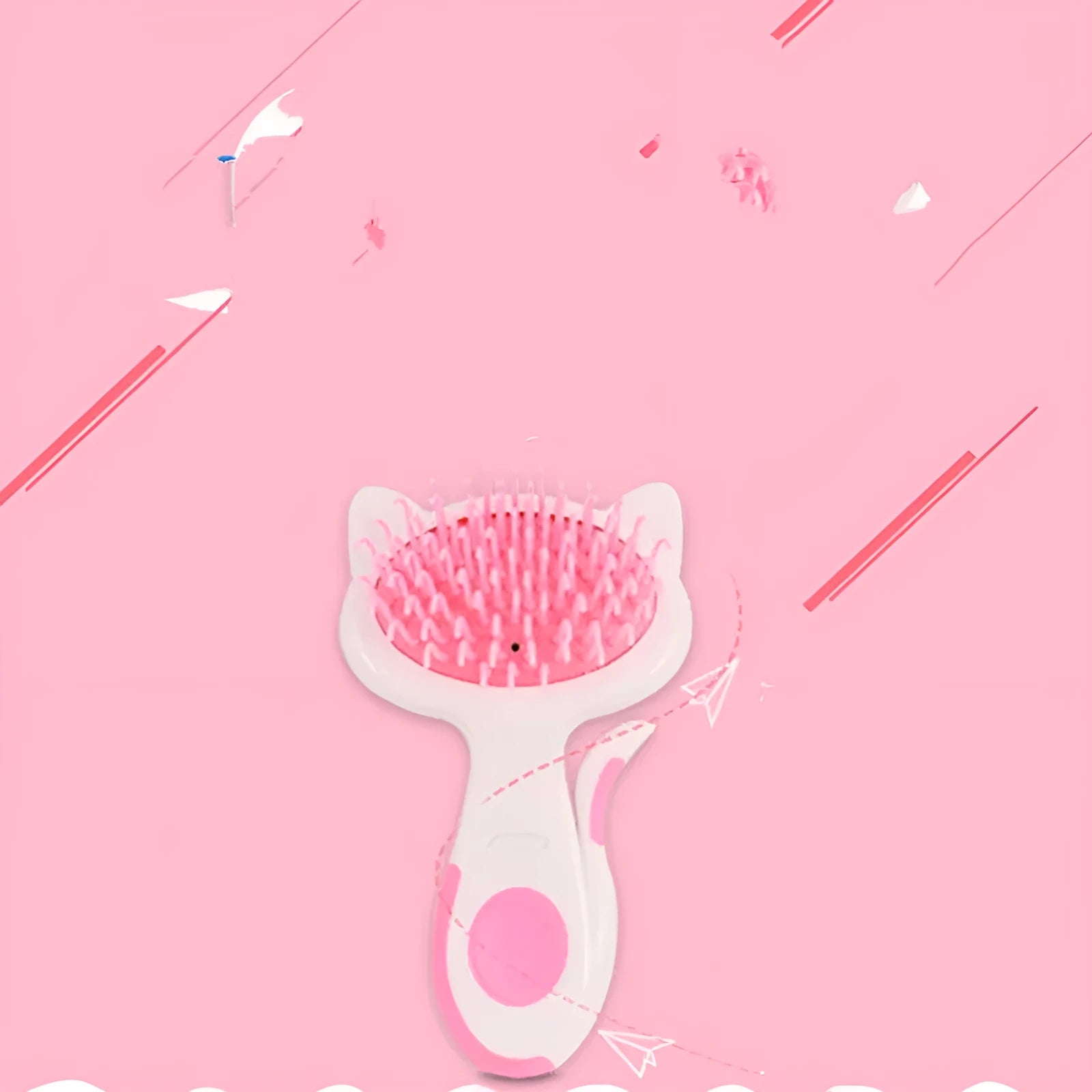 Pink cat comb with nylon bristles and ABS resin body, 7.2cm wide, on white background