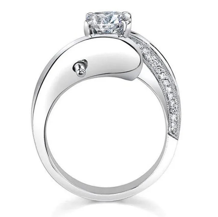 Women's gold-plated copper engagement ring with white zircon inlay and geometric design, sizes 6 to 10