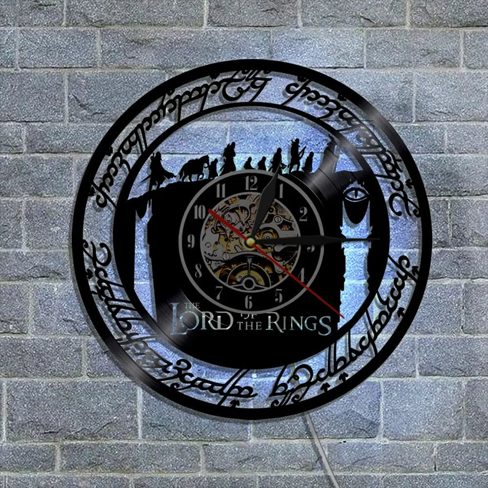 12 inch black vinyl record wall clock with plastic dial and quartz movement, modern decorative style