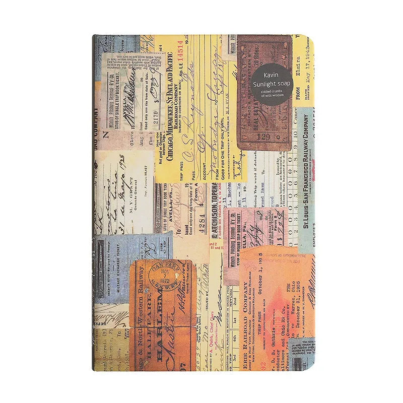 Carving Time A5 kraft paper notebook with European retro illustrations in blue, coffee or red colours