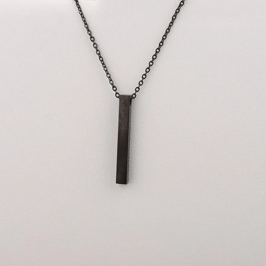 3D engraved bar necklace with stainless steel link chain in gold colour