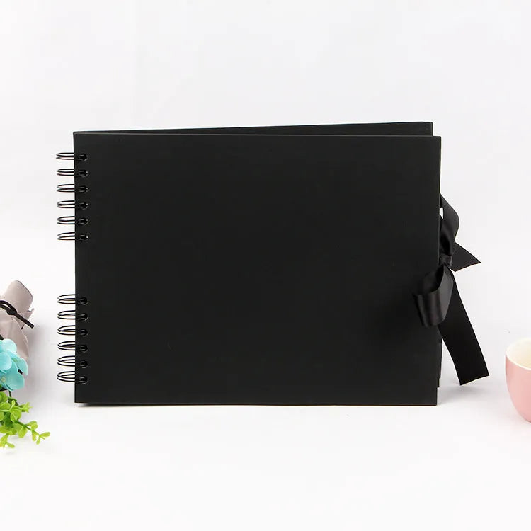Handmade DIY spiral coil photo album with kraft paper or black cardboard cover