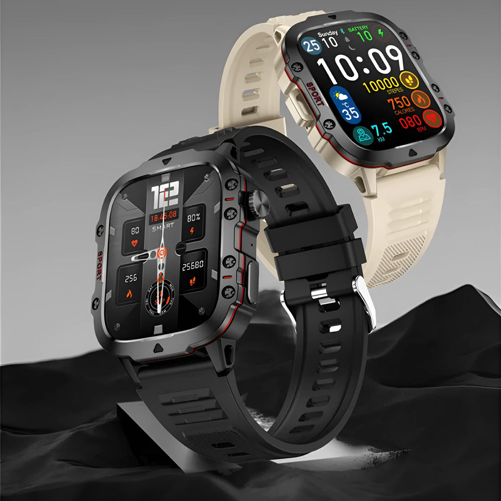 QX11 smart watch with black zinc alloy case and TFT touch screen displaying heart rate data