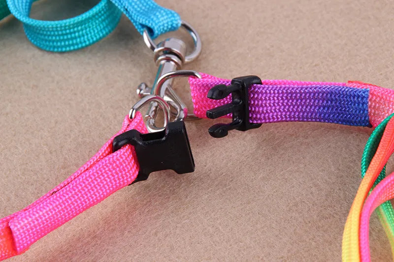 Colourful nylon chest-type dog leash with 120cm pull strap and 1.0cm width, sized for 25-40cm bust.