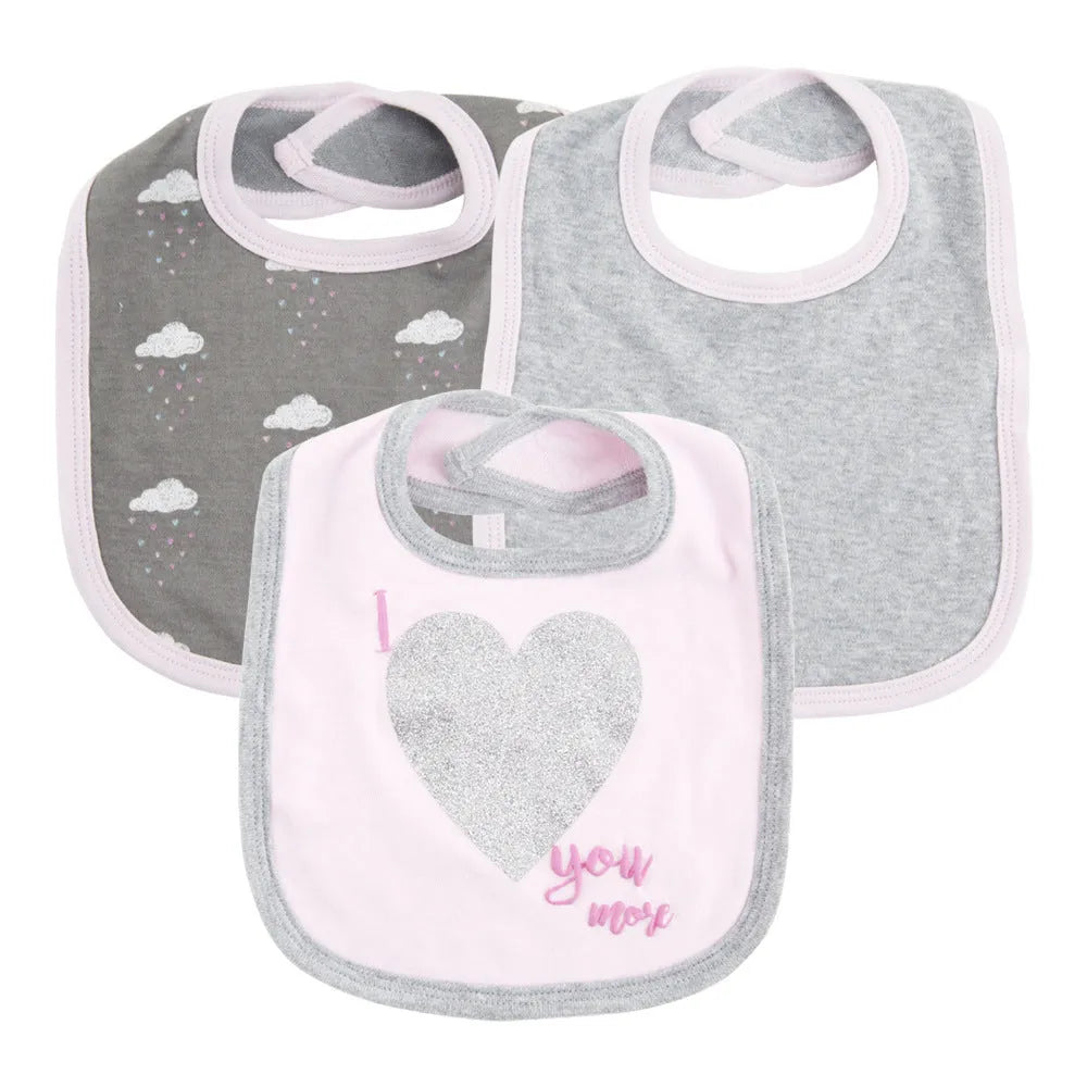 Cotton baby bib with three drool towels set for infants 0-1 years, two colour styles, 80g each
