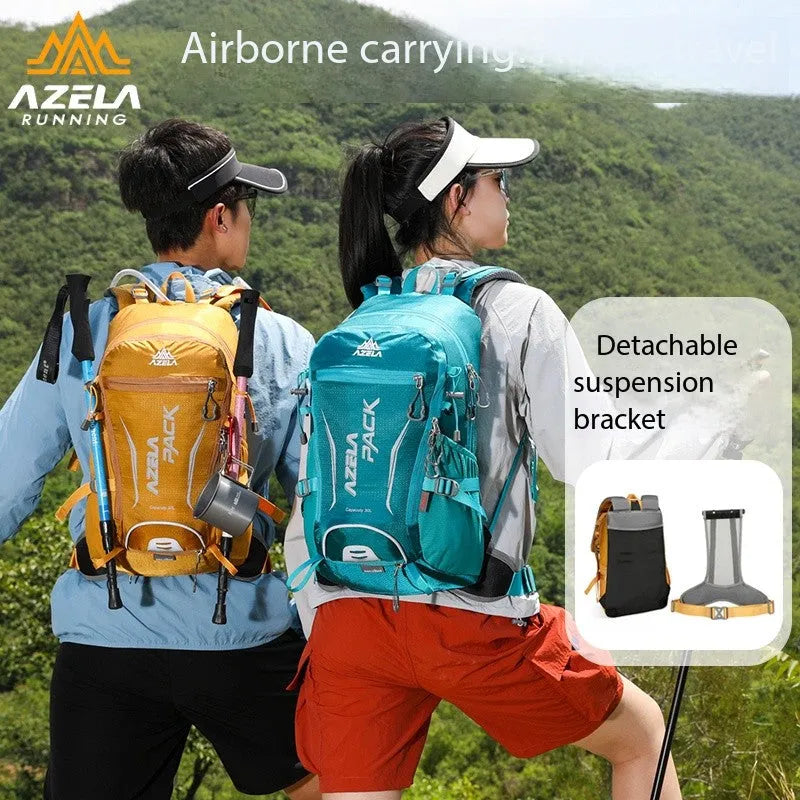 AZELA 30 litre orange hiking backpack with multiple compartments for outdoor camping and trekking