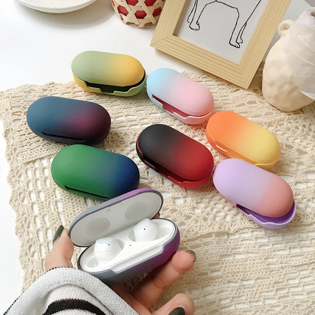 Gradient rainbow solid colour hard shell PC earphone protective case for Samsung Buds and Buds+