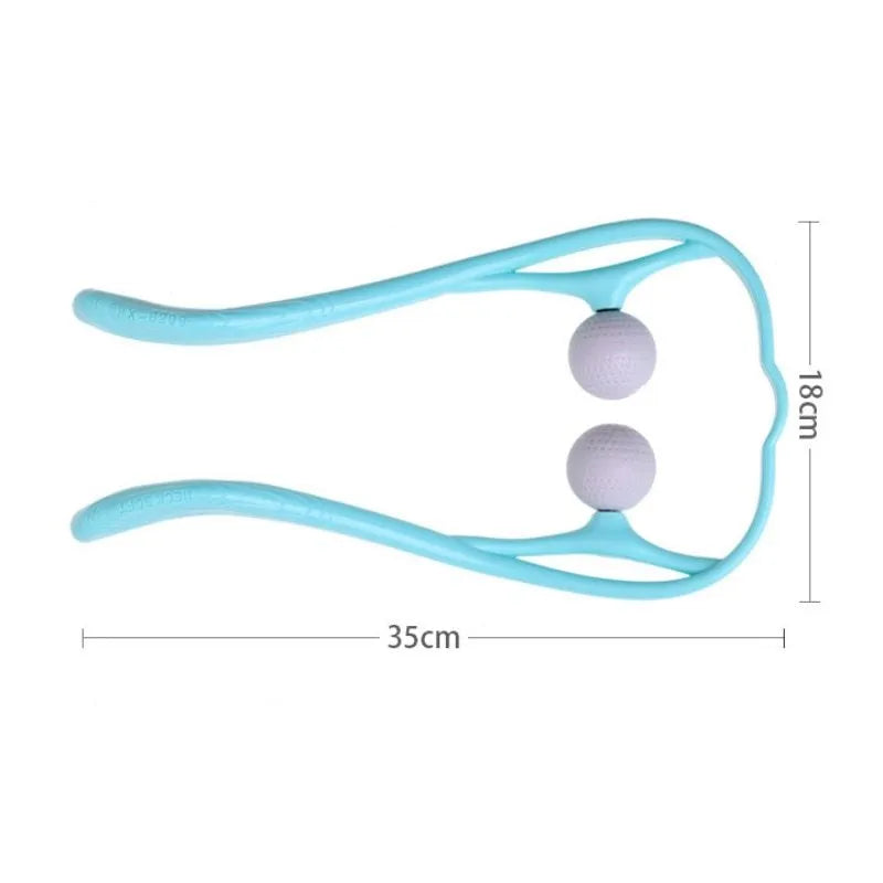 Swan-shaped hand roller neck massager with removable heads in blue, green, and pink colours
