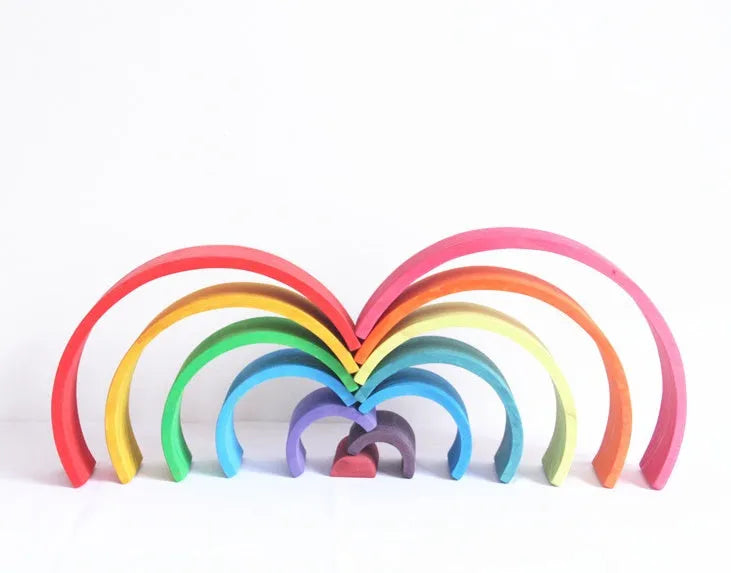 Jigsaw Puzzle Large 12-piece Arch Bridge Rainbow Building Blocks Early Childhood Education Toy New Zealand Pine Wooden Construction Set 84x35.5x18.5cm Flat Size 1.7kg Weight Natural Wood Texture Light Lacquer Hand-Dyed Colours for Creative Play