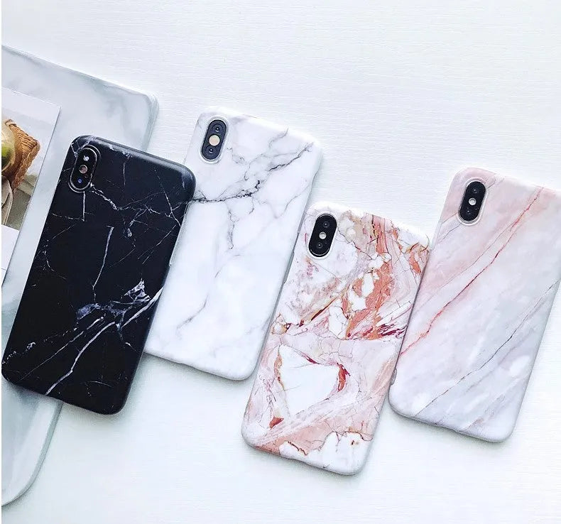 White marble silicone phone case compatible with Apple iPhone X and XS models, back cover with flexible material