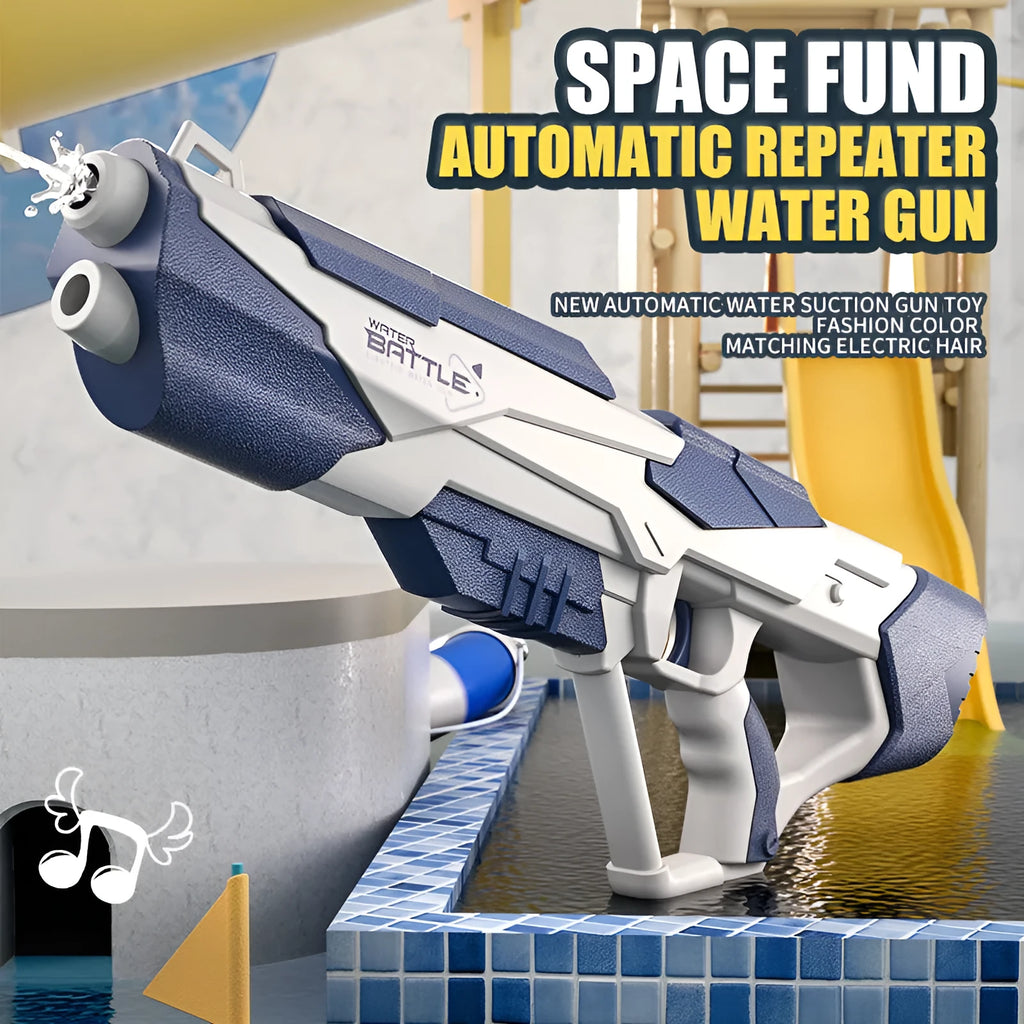 Electric automatic water gun with blue finish, 55x22x7cm, with anti-slip handle for outdoor water fights