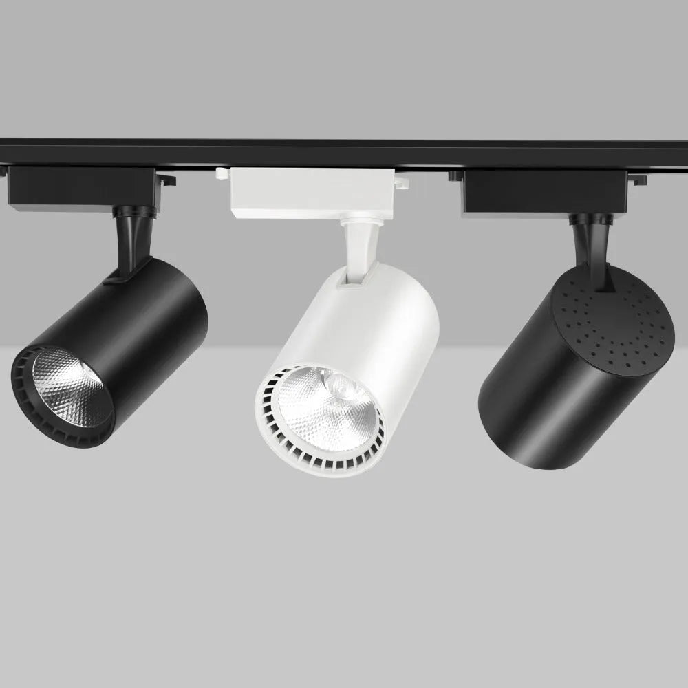 Black LED track spotlight with narrow beam angle for jewellery display lighting