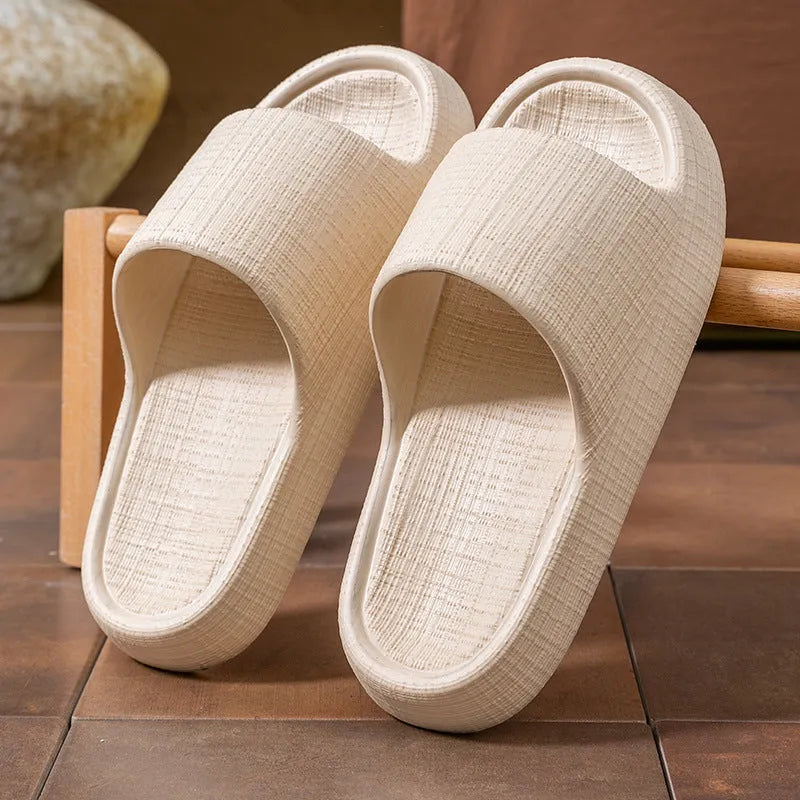Soft EVA non-slip toe ring flip flop slippers for adults in multiple colour options on a plain background.