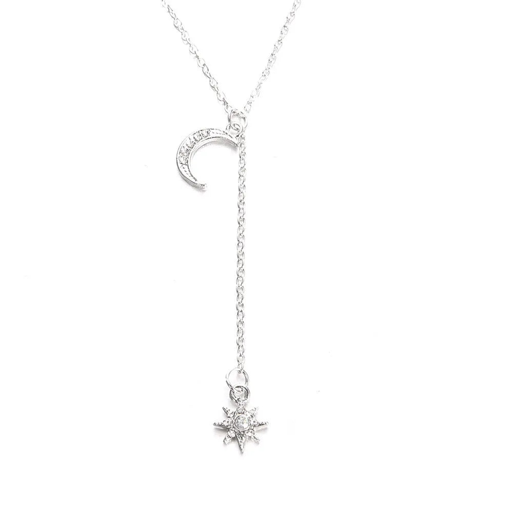 Retro moon sun star women's necklace, gold or silver plated alloy snake bone chain, 51-80cm