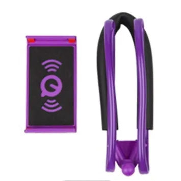 White universal smartphone neck holder with 360-degree rotating clamp on a black strap.