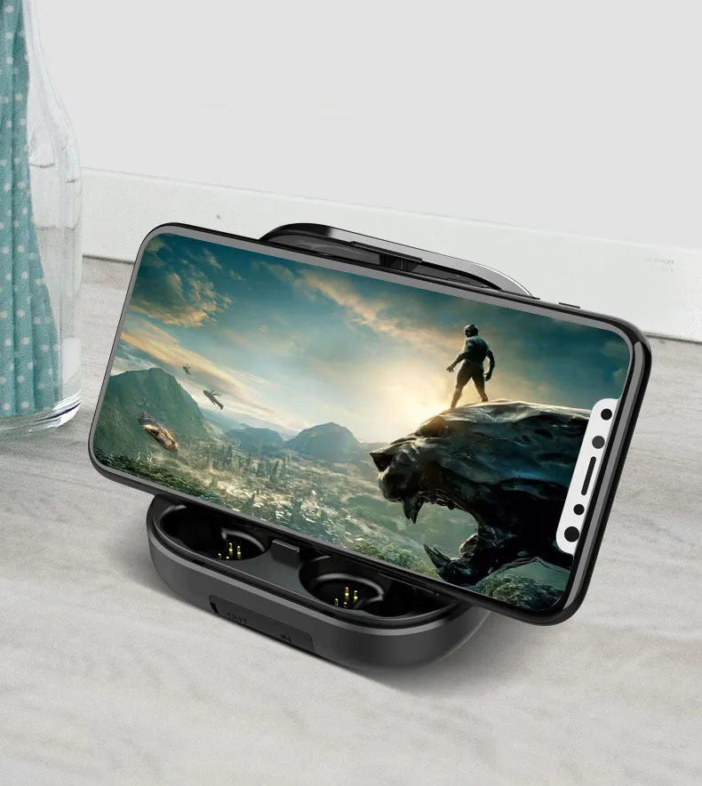 Wireless Bluetooth headset earbud in black with battery display
