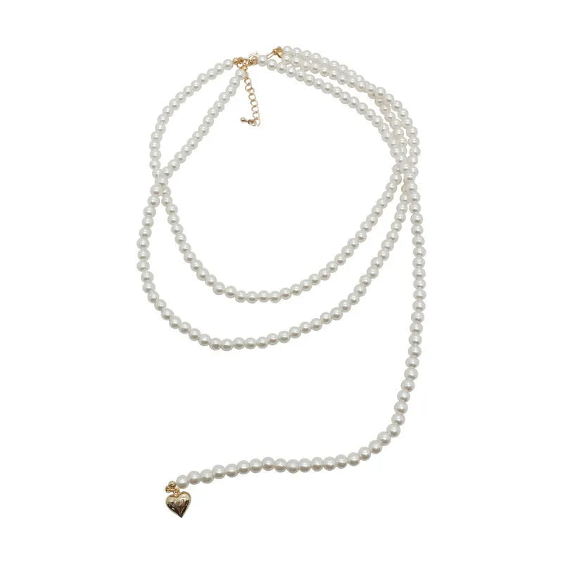 Female vintage retro imitation pearl necklace with geometric shape, adjustable 21-50cm perimeter, available in multiple colours