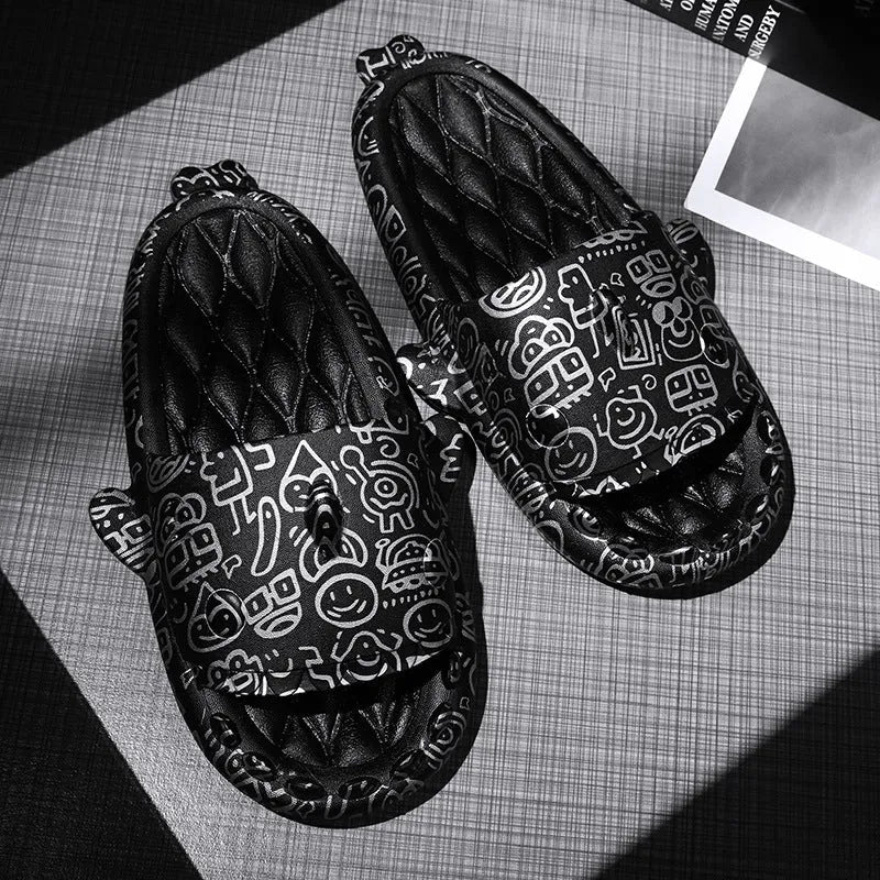Shark design open-toe EVA slippers for men and women in beige, shown in size 40.
