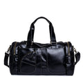 Large black men's PU travel fitness bag with stitched detailing and trolley sleeve