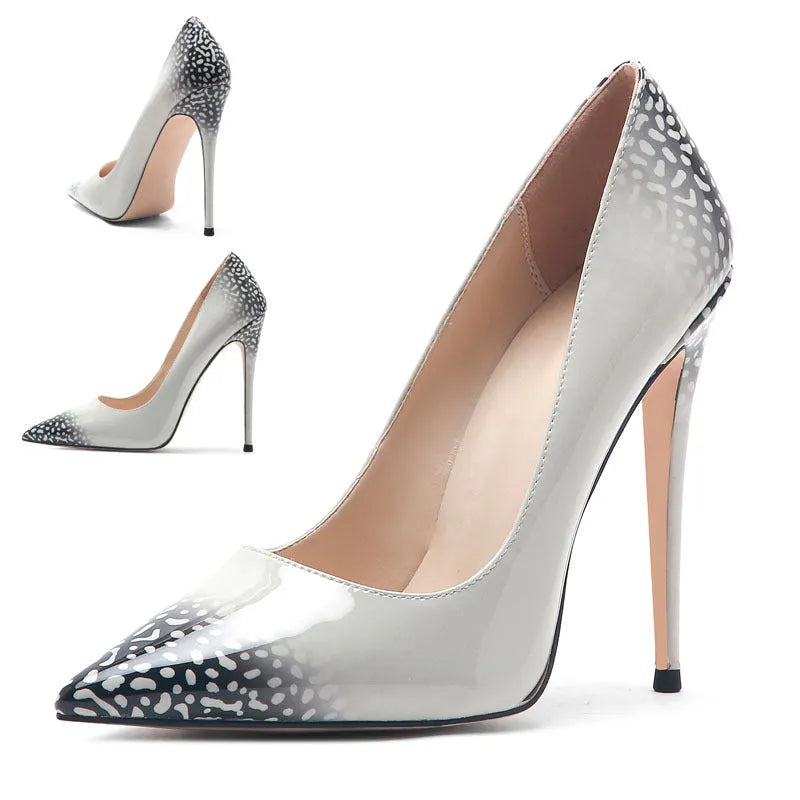 3D printed high heels in black grey with 12cm heel, microfiber upper, non-slip rubber sole