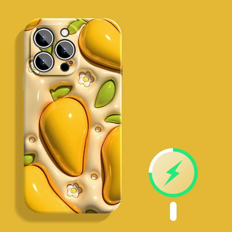 Silicone drop resistant phone case for iPhone in mango colour with cutouts for camera and buttons