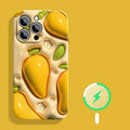 Silicone drop resistant phone case for iPhone in mango colour with cutouts for camera and buttons