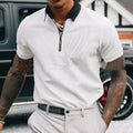 Men's pure white loose fit short sleeve polyester polo shirt with patterned print in Pattern-B353 colour option