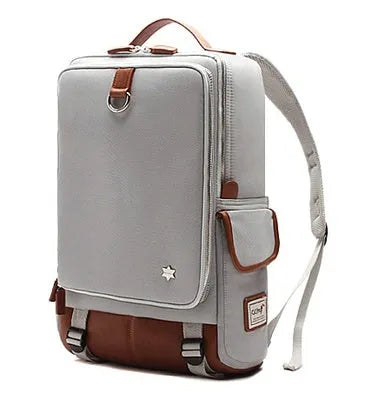 Modern men's large backpack in Oxford cloth, shown in army green colour, with dimensions 30cm by 16cm by 46cm.