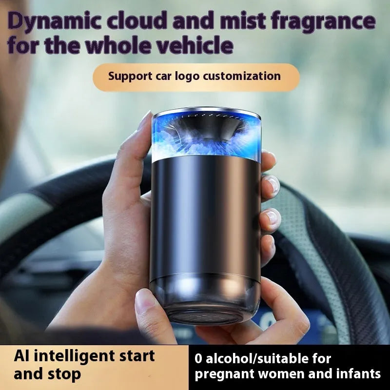 Car aromatherapy diffuser cloud mist air freshener with rechargeable battery and intelligent mode for RVs trucks sedans