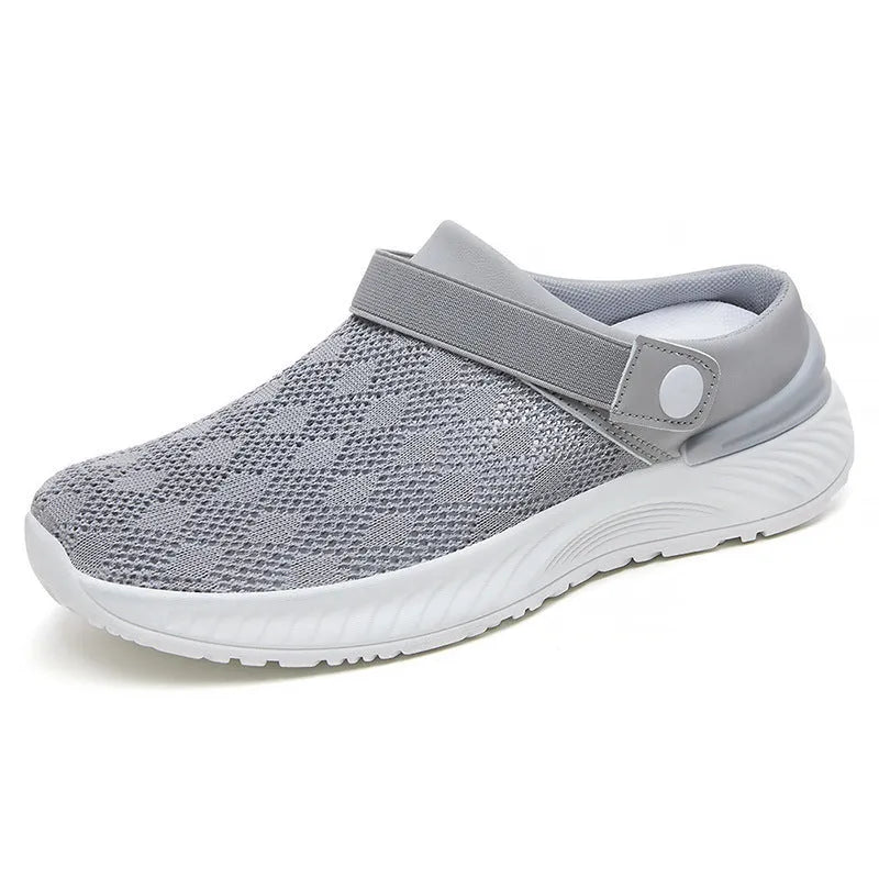Women's mesh sandals with round toe and open back, available in multiple colours for summer casual wear
