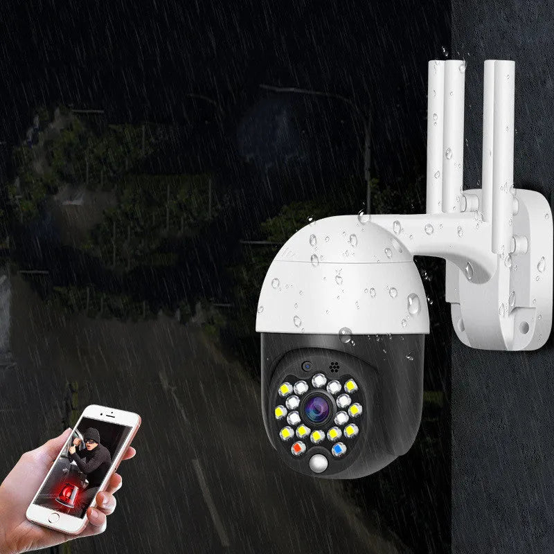 White outdoor dome security camera with infrared LEDs for night vision up to 5 metres