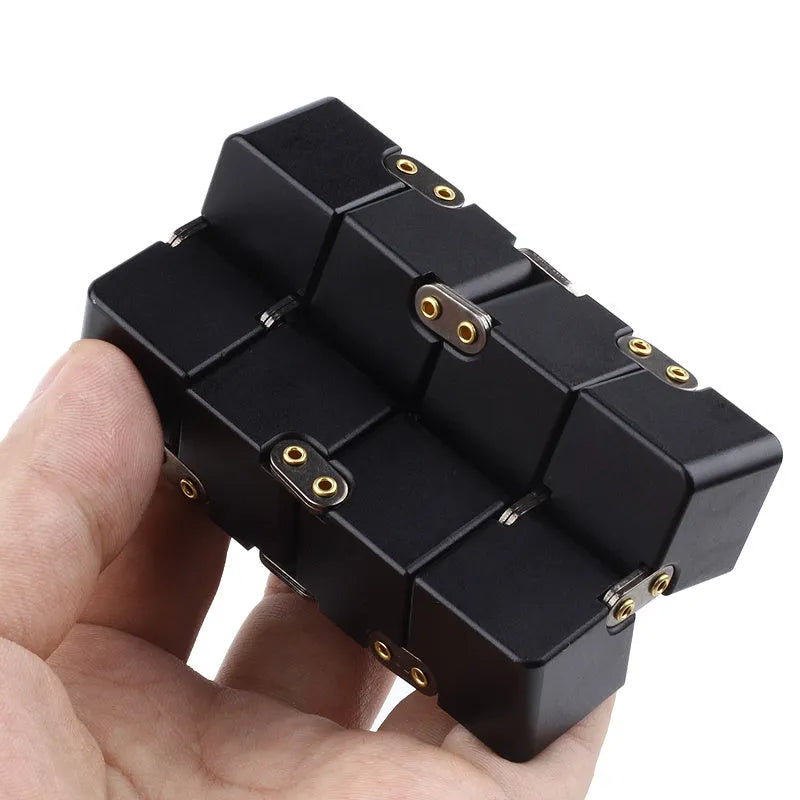Zinc alloy infinity cube fidget toy showing rotating cube mechanism in metallic finish