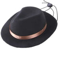 Small pink wool felt pet sun hat with hairpin attachment on white background