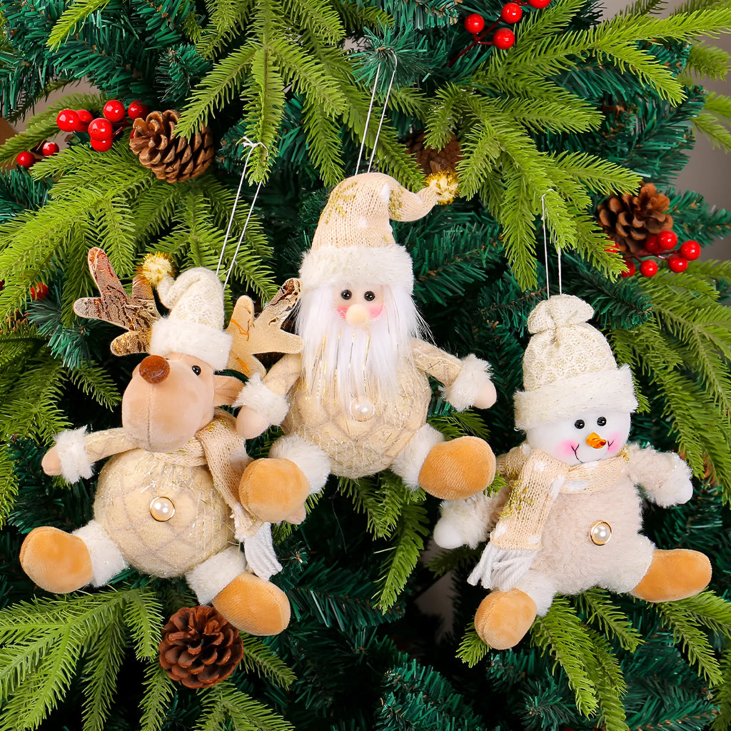 Santa Claus doll Christmas tree pendant with snowman and deer scene layout in plastic and cloth