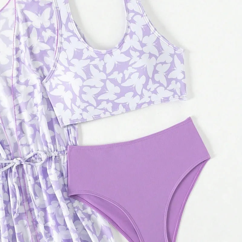 Three piece girls swimsuit set in colour 3218, showing coat, vest and pants.