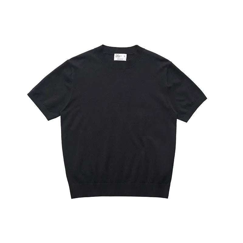 Fanio solid colour velvet short-sleeved T-shirt in black, grey, or off white.