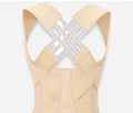 Unisex nylon posture corrector in black, sizes S to XXXL, for chest lift and back support.